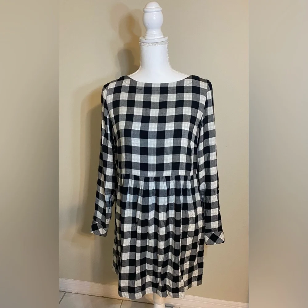 J.Jill Black White Gingham Empire Waist Country Chic Button Back Dress | Small - Picture 5 of 7